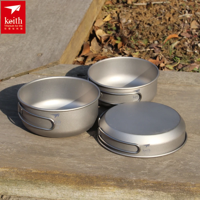 Camp Utensil Set - Keith 3PCS Titanium Cookware Pans Bowls