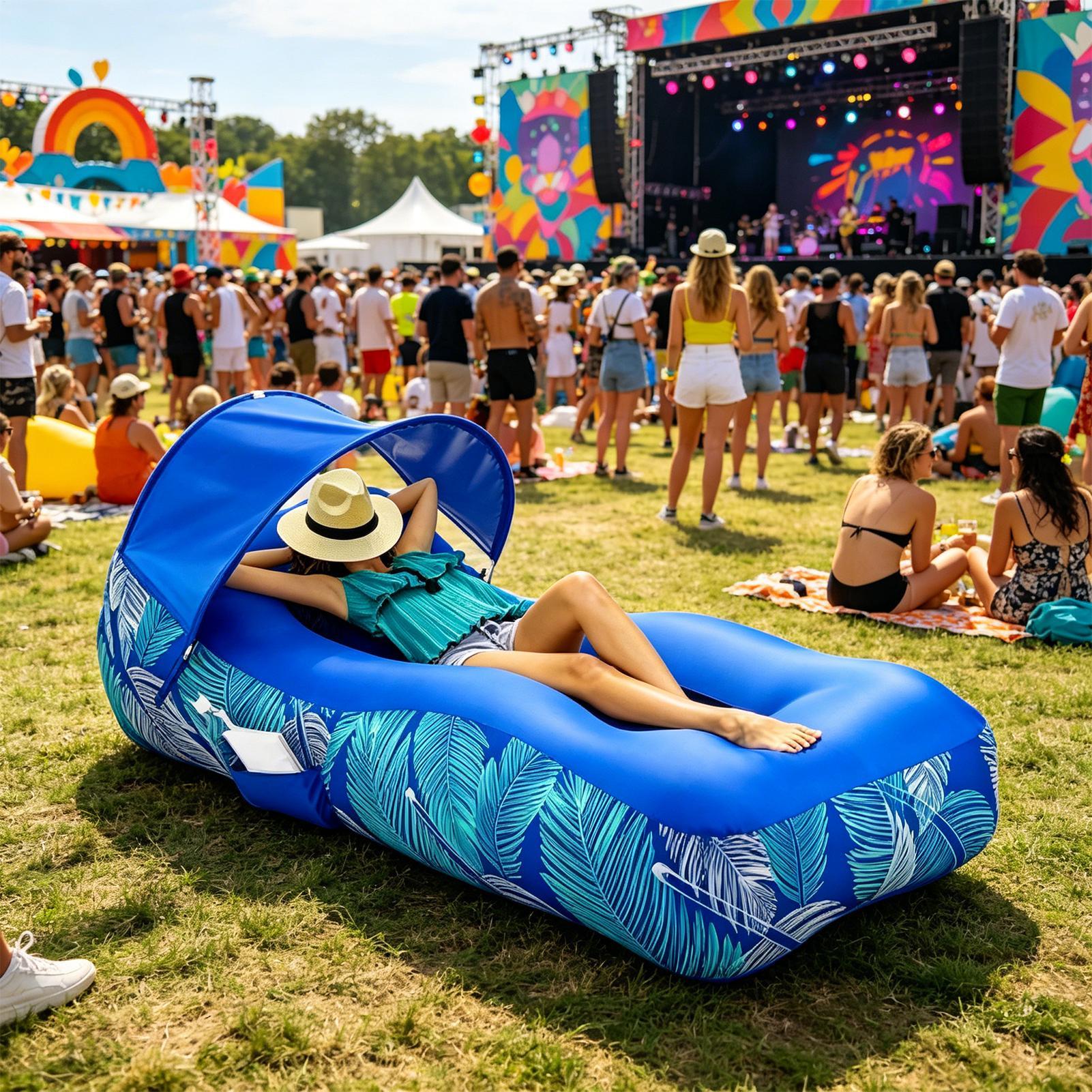 Outdoor Camping Couch - Nadmuchiwany leżak z osłoną przeciwsłoneczną, przenośna