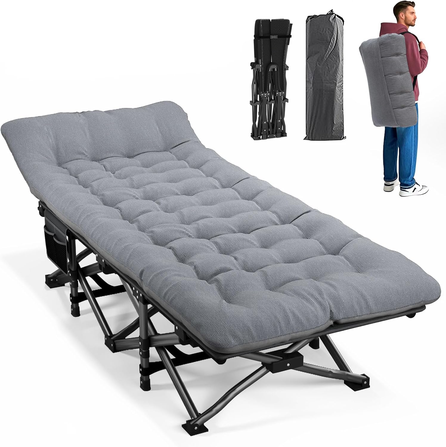Outdoor Camping Cot - Łóżko Kempingowe Dla Dorosłych Z Poduszką