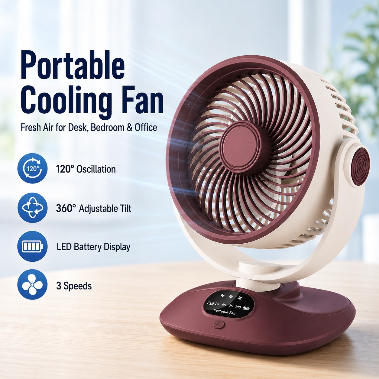Outdoor Camping Misting Fan - Wentylator biurkowy, akumulatorowy, turbo, z 3