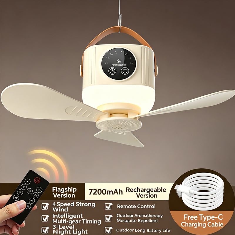 Outdoor Camping Misting Fan - Przenośny, ładowalny wentylator sufitowy 7200mAh, bezprzewodowy